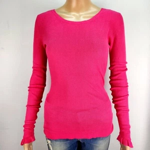 Pink Tartan Long Tshirt Women Small Ribbed Ruffled Cuff Barbiecore Coconut GIrl - Picture 1 of 6