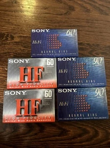Lot of 5 Type I Blank Cassette Tapes-New Sealed-Sony HiFi--90 60 Minute HF - Picture 1 of 2