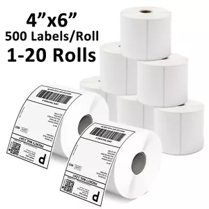 Etiquetas de envío térmico directo 500/rollo 4"x6" para Zebra 2844 ZP450 ZP500 Eltron - Imagen 1 de 8