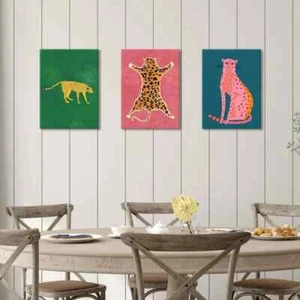 3pcs Leopard Watercolor Oil Painting Canvas Unframed - Picture 1 of 9