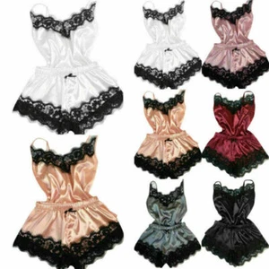 Sexy Women Silk Satin Pajamas Set Lace Cami Vest Top & Shorts 2 Piece Sleepwear. - Picture 1 of 18