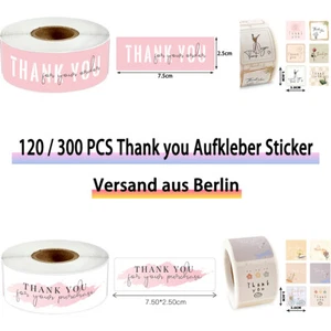 120/300 St Danke Aufkleber Thank You Sticker im Quadrat Rechteck Etikett Kuvert - Bild 1 von 14