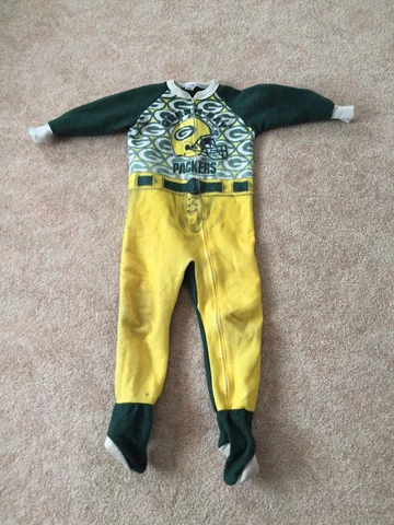 Vintage Green Bay Packers Team NFL Youth Body Suit Full Zip Pajamas Size 6 Cover