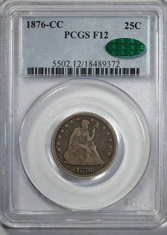 1876-CC Liberty Seated Quarter 25C PCGS F12 CAC Cover