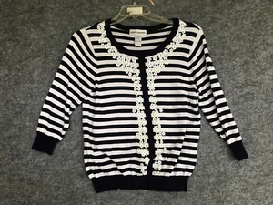 Cathy Daniels Women’s Shirt Size L White Flowers Stripe - Picture 1 of 8