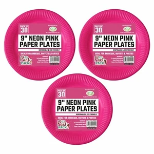 Pack of 90 Disposable Neon Paper Plates 9 inch (23cm) Dinner Event Party Plates - Picture 1 of 12