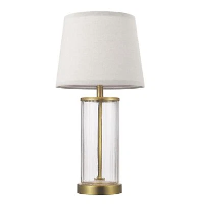 Globe Electric 61000063 20 英寸可填充罗纹玻璃台灯,哑光黄铜配件... — 第 1/4 张图片