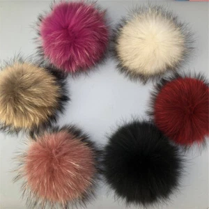 13 colores 6" Pelota de pompón de piel de mapache real con botones a presión zapatos sombrero hágalo usted mismo accesorios - Imagen 1 de 40