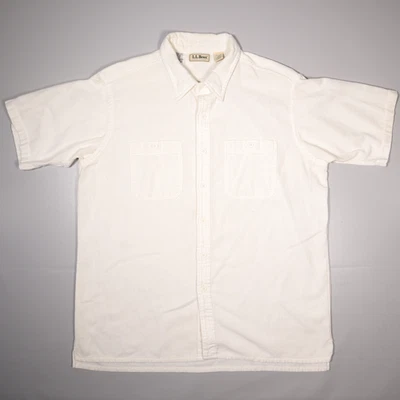VTG LL Bean Cool Weave Shirt White Short Sleeve Made in USA Mens XL - Image 1 of 4