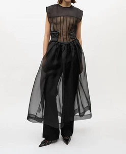 Ganni Women's Technical Organza Corset Midi Dress Size 38 - Picture 1 of 4