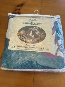 Vintage New Beacon Baby Blanket Country Plaid USA 36X48” Triple Layer Woven Jacq - Picture 1 of 22