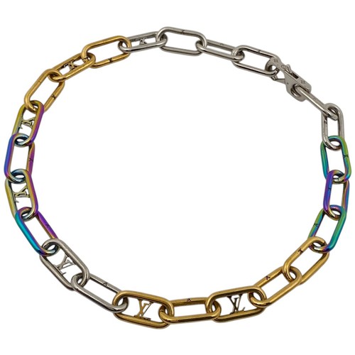 LOUIS VUITTON（LV） Louis Vuitton Collier Firma Catena Arcobaleno LV Logo Collana Placcato Oro G...