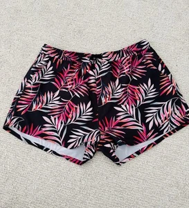 Women's Ocean Pacific OP Shorts Size Xl Black w/Pink, Orange Palm Leaves Swim - Picture 1 of 4