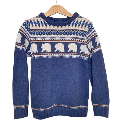 Suéter Pullover JANIE & JACK Niños Talla 7 Fair Isle Polar Bears Azul Marino Blanco Foto 1 de 4