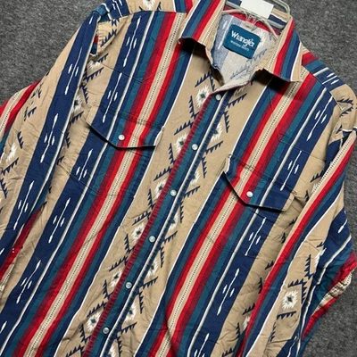 Wrangler Western Shirt Mens Medium Aztec Stripe Long Sleeve Cowboy Rodeo - Image 1 of 4