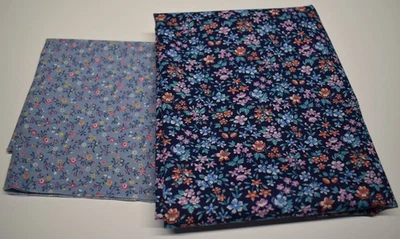 Lote de 3 piezas TELA DE ALGODÓN 3/4 YARDAS TOTAL vintage delicado floral calicó AZUL ROSA Foto 1 de 4