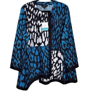 Ming Wang Crinkle Blazer Jacket Blue Black Animal Print Asymmetrical Large NWT - Picture 1 of 12