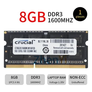 Crucial 8GB DDR3L 1600MHz PC3L-12800 204Pin sodimm Laptop Memory Notebook RAM BT - Picture 1 of 6