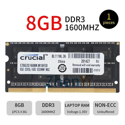 Crucial 8GB DDR3L 1600MHz PC3L-12800 204Pin sodimm Laptop Memory Notebook RAM BT - Image 1 of 4