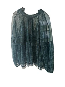 Free People Sheer Floral Blouse SP Green Long Sleeve Back Tie Oversized Boho - Picture 1 of 4
