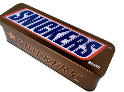 Snickers Minis Empty Metal Tin 6.5"x2"x2" Hinged Lid By Mars Chocolate VGC - Image 1 of 4