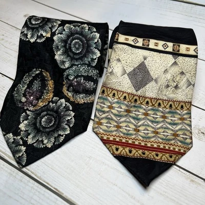 Pierre Balmain Lot Of 2 Ties Couture 100% Silk Necktie Geometric Diamond Flower - Image 1 of 4