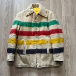Chaqueta manta vintage años 60 Hudson Bay reversible forrada de lana a rayas talla grande - Imagen 1 de 18