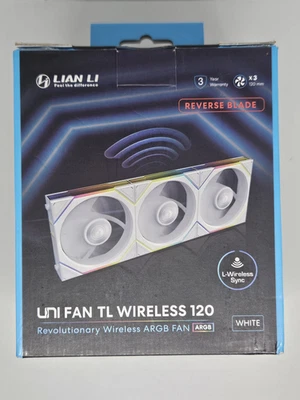 Ventilador Lian Li UNI TL Inalámbrico 120mm Paquete Triple Hoja Inversa 2.4 GHz Ventilador Blanco Foto 1 de 3