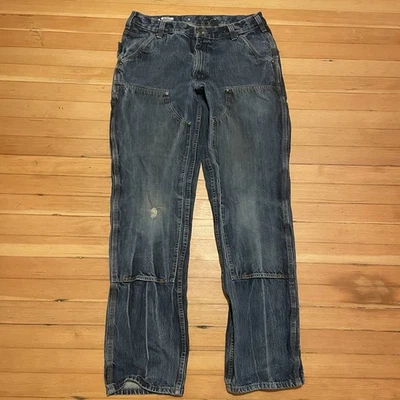 Pantalones de mezclilla Carhartt doble rodilla para hombre 34/33x36 azul desgastado Foto 1 de 4