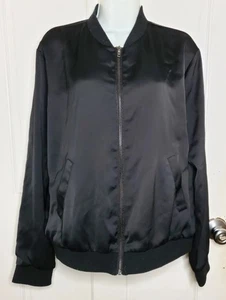FOREVER 21 Satin Bomber Jacket Black Embroidered Pink Butterflies Back Sz Large - Picture 1 of 10