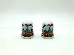 Vintage Lot Of 2 Porcelain Thimble - Venezia San Marcos Gold Trim - Picture 1 of 4