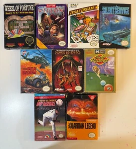 7 NES Boxed Games Lot - Silk Worm, Willow, Vegas Dream, Side Pocket, Serpents - Afbeelding 1 van 18