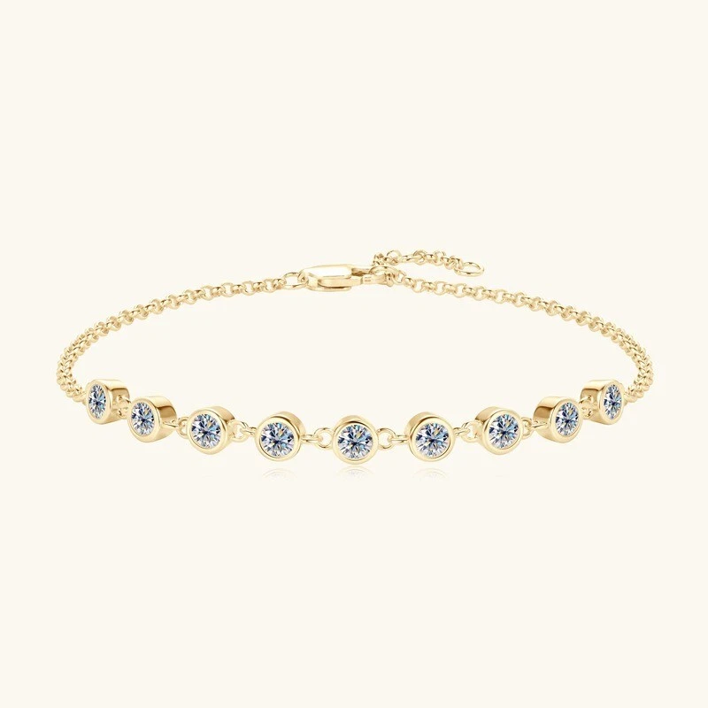 925 Silver 3mm Real Moissanite Bubble Chain Bracelet 14k Gold Plated Pass Tester - Image 1 of 4