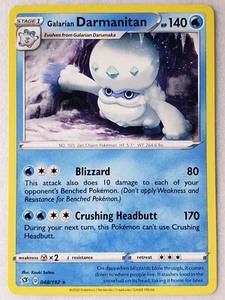 Tarjeta Pokémon Galarian Darmanitan 048/192 casi nueva - rara Rebel Clash arte Kouki Saitou - Imagen 1 de 3
