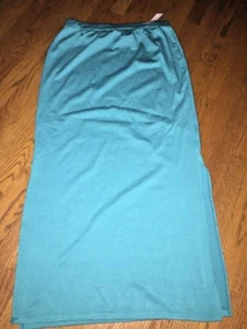 NWT MIX & CO TEAL ANKLE LENGTH WOMENS SIDE SPLIT SKIRT ELASTIC WAIST SZ L - Picture 1 of 5