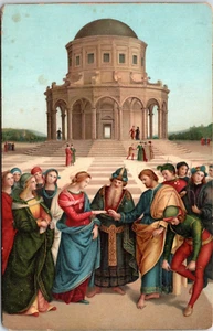 Postal - Matrimonio de la Virgen - Obra de arte de Rafael Sanzio - c1504 Arte religioso - Imagen 1 de 2