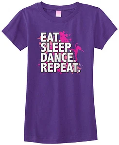 Threadrock Girls Eat Sleep Dance Repeat Fitted T-shirt Dancing Dancer Team - Picture 1 of 6