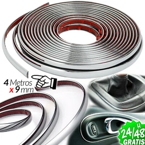 TIRA CROMADA EMBELLECEDOR PLATA MOLDURA ADHESIVA STRIP TRIM CHROME 9 MM X 4 M - Imagen 1 de 6