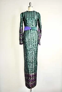 1970 Vintage Glam Multicolor Long Sequin Evening Dress - Picture 1 of 6