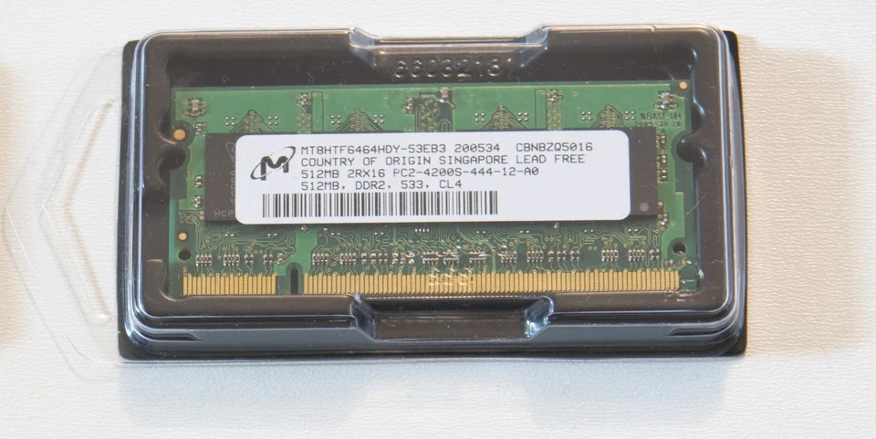 Micron 512MB PC2-5400S DDR2 Laptop Memory 200-Pin SO-DIMM RAM (MT8HTF6464HDY) - Image 1 of 1