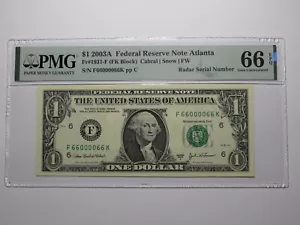 $1 2003 Fancy Radar Serial Number Federal Reserve Currency Note Bill #66000066 - Picture 1 of 3