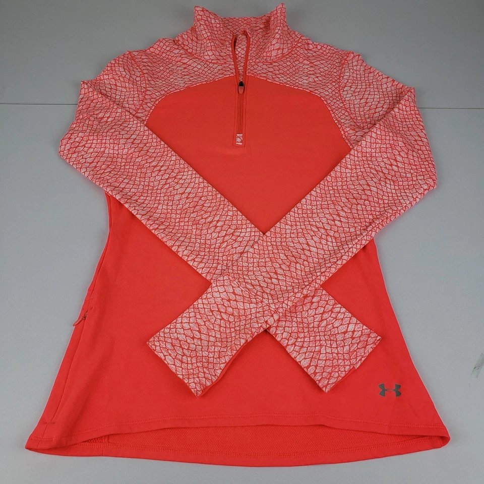 Pullover Under Armour ColdGear ajustado 1/4 cremallera para mujer mediano naranja neón Foto 1 de 4