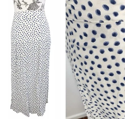 H&M Womens Blue White Polka Dot Side Slit Zip Pleated Midi Skirt Size 18 - Image 1 of 4
