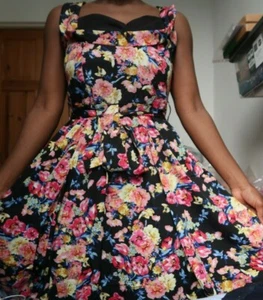 Ladies black floral paradise print Vintage retro Sweetheart 50s swing dress xx - Picture 1 of 4