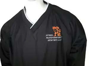 New Harriton Large Black Poly Vneck Jacket Steel Management System Logo - Picture 1 of 7