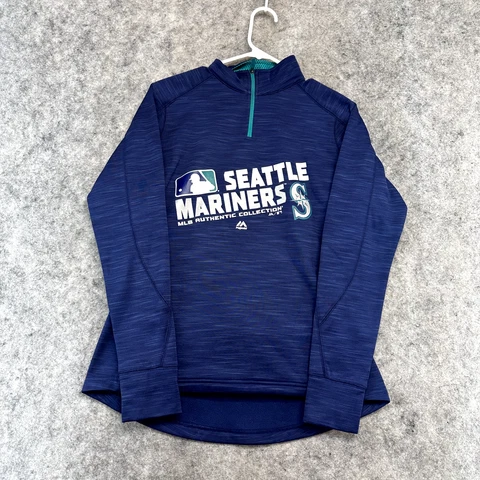 Seattle Mariners Sweater Womens Medium Blue Green Graphic Print 1/4 Zip Majestic Cover