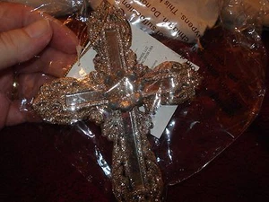 Plastic Christmas Ornament Cross Gold Sparkles Filigree Design Mirrors 6" NWT - Picture 1 of 2