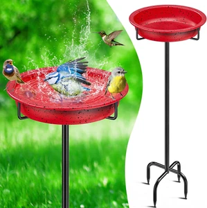 40In Metal Bird Bath & Feeder for Outside, Freestanding Garden Birdbaths Bowl, D - Picture 1 of 12