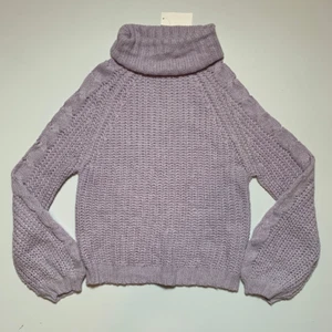 Planet Gold Womens Pullover Sweater Purple Cable Knit Turtleneck Acrylic L New - Picture 1 of 6