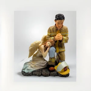 Firefighter & Guardian Angel Figurine Kneeling Prayer Statue Hero Tribute Decor - Picture 1 of 10